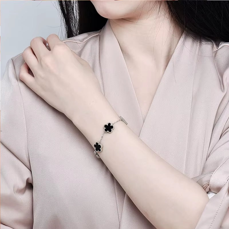 Clover Bracelet for Women Girls 14K Gold Silver Plated Stainless Steel Five Leaf Flower Dainty Lucky Link Bracelets Jewelry