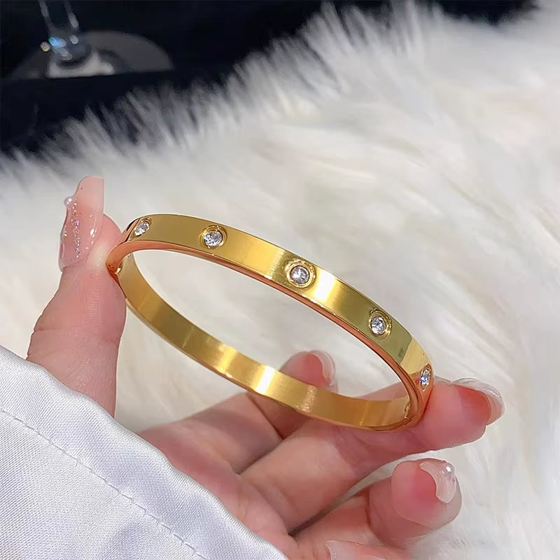 Titanium Steel Gold Silver Color Bangles for Women Girls Trend Waterproof Jewelry Luxury Sparkling Zircon Bracelet Bangle