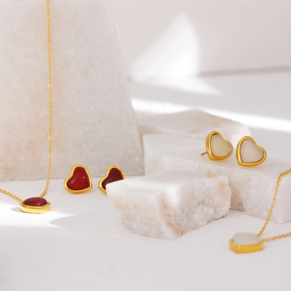 Yhpup Stainless Steel Heart Pendant Necklace Chain Jewelry Temperament Natural Stone Agate Collar Women Necklace брелок Gift
